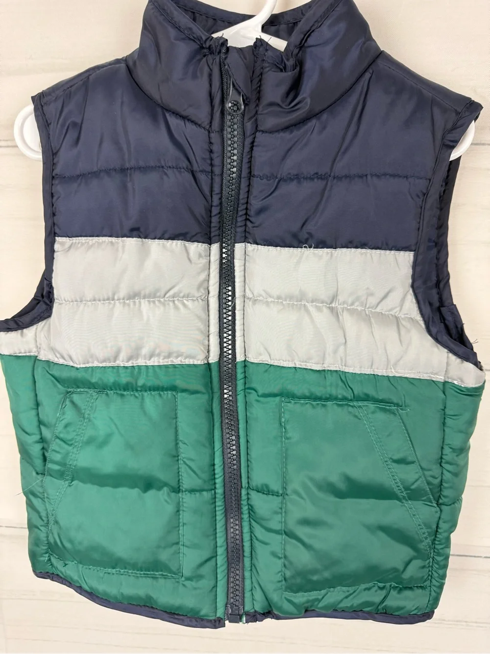 Kids Colorblock Puffer Vest - Navy, Gray & Green